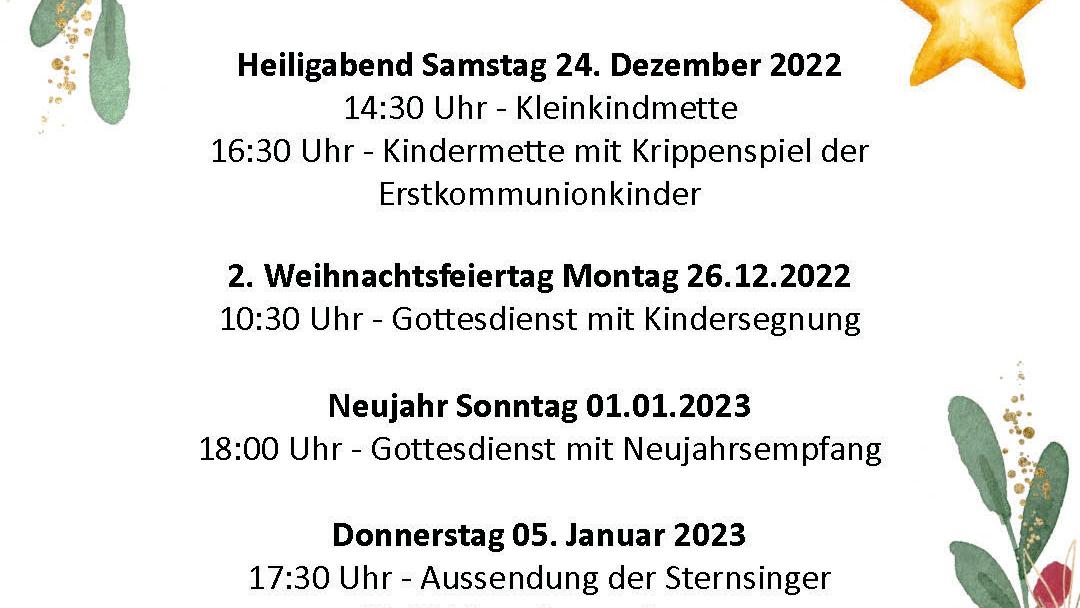 Familiengottesdienste zur Weihnachtszeit