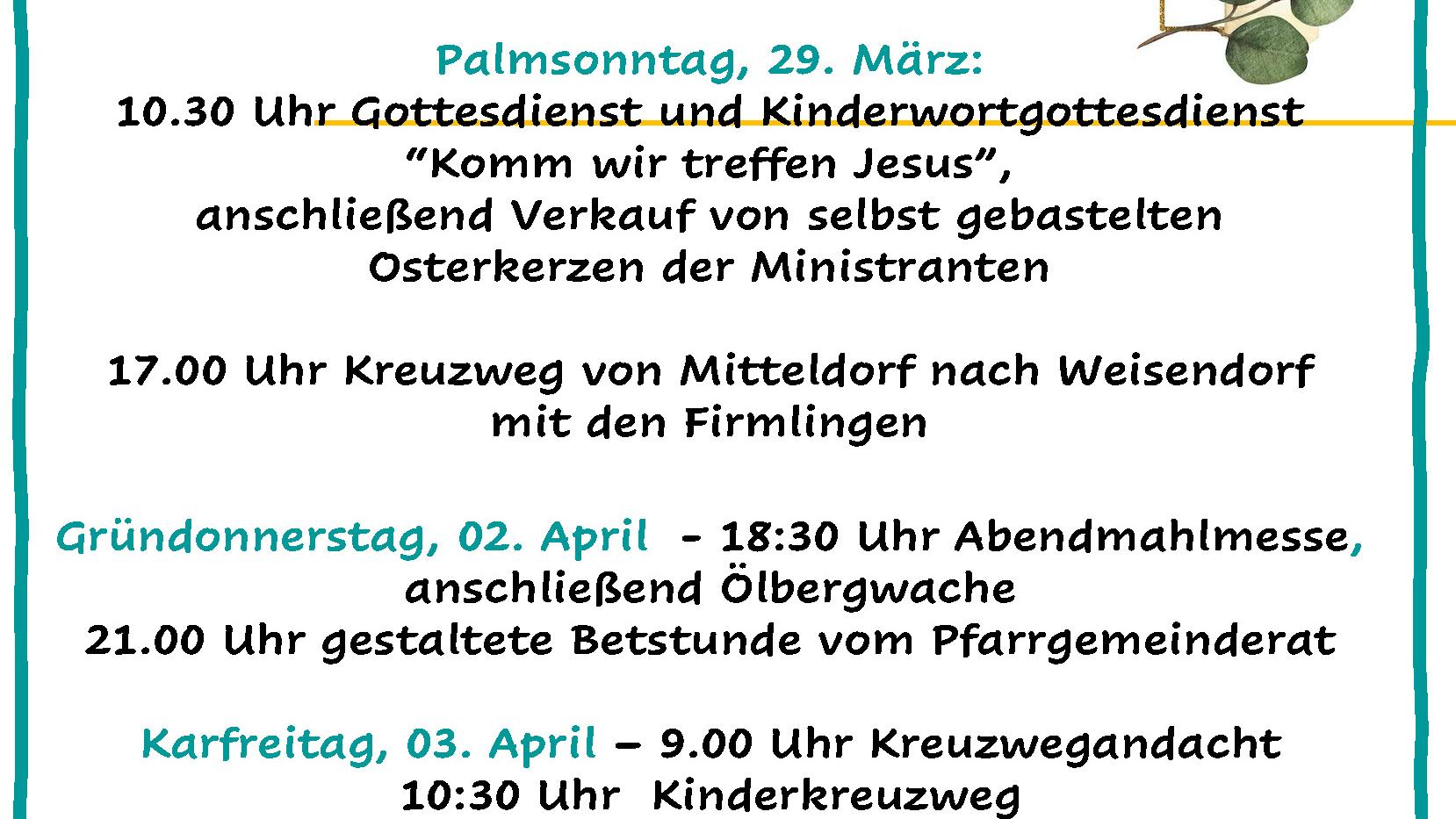 Gottesdienste in der Karwoche und Ostern